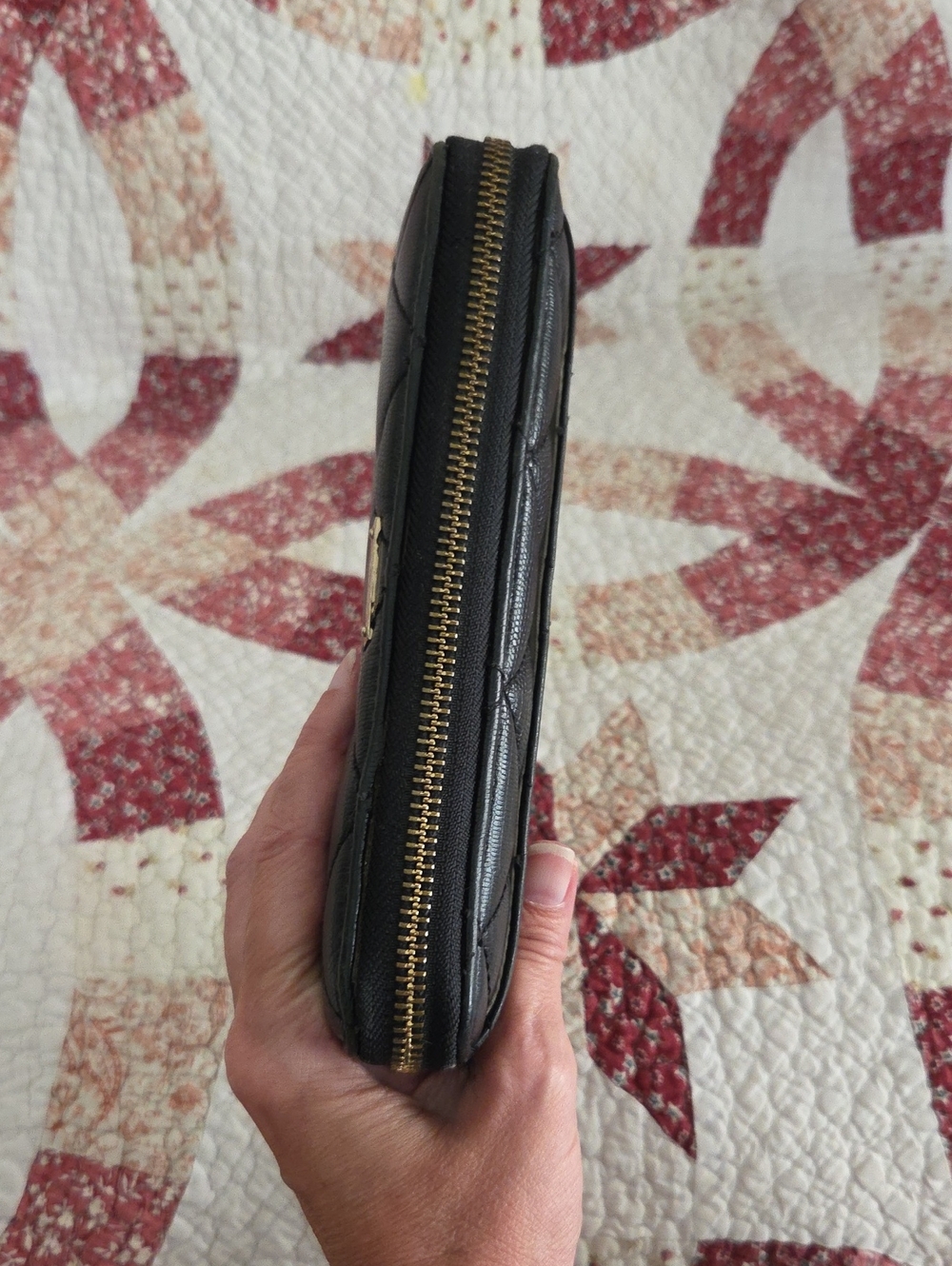 kate spade Black Quilted Zip-Around Wallet with Gold Plaque - Picture 4 of 9